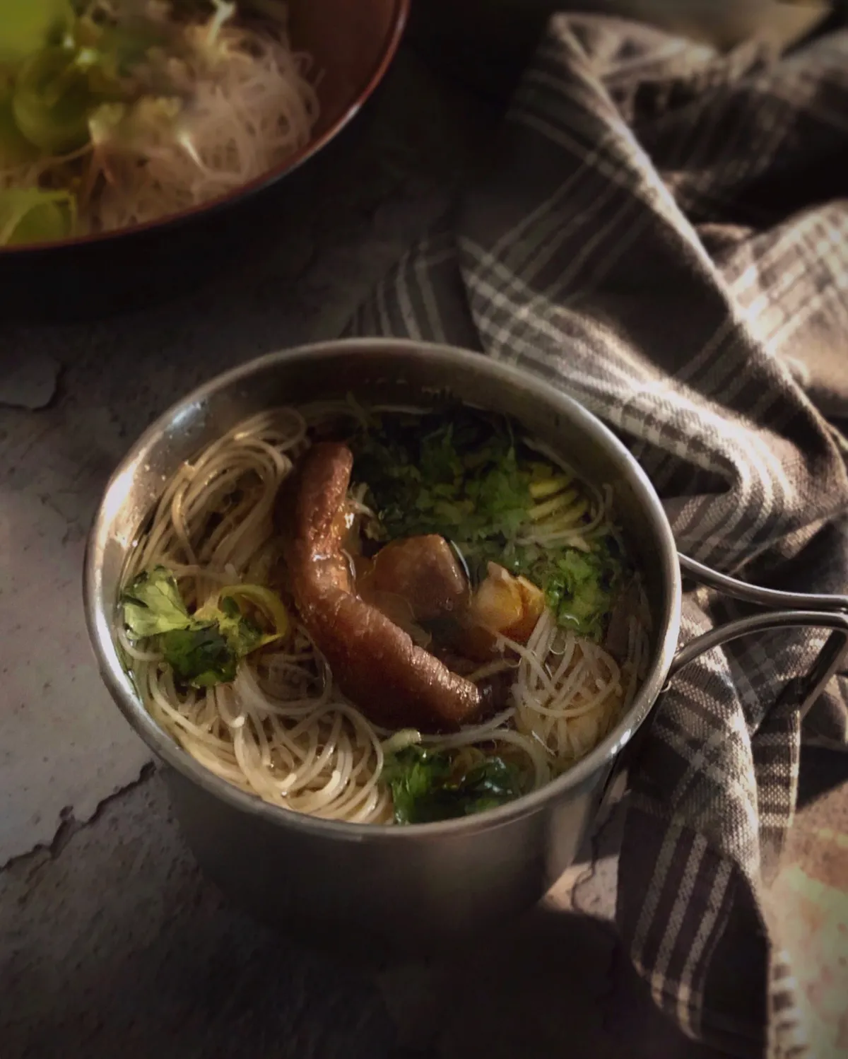 Chicken Soup with Rice Noodles and Shitake Mushrooms