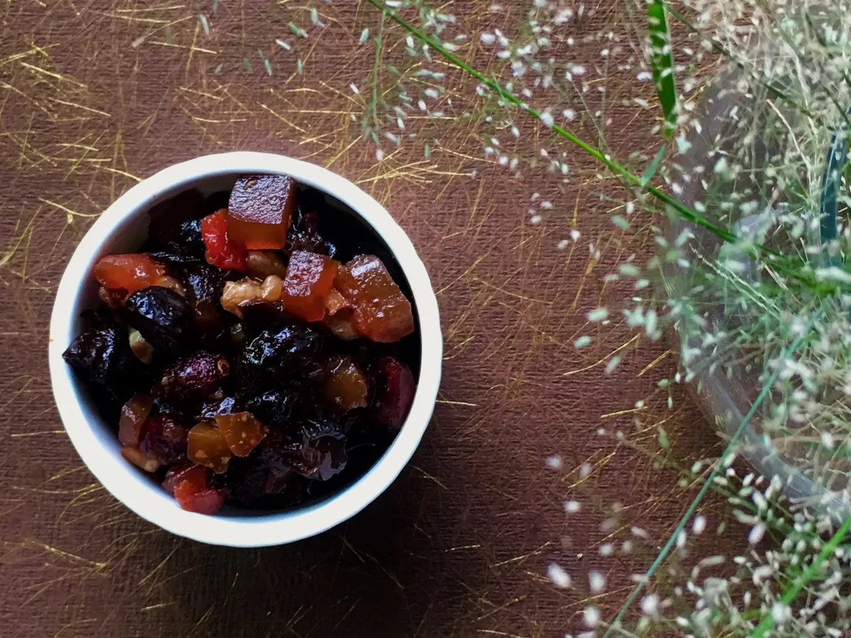 Dry fruits soaked in black tea for fruit cake..