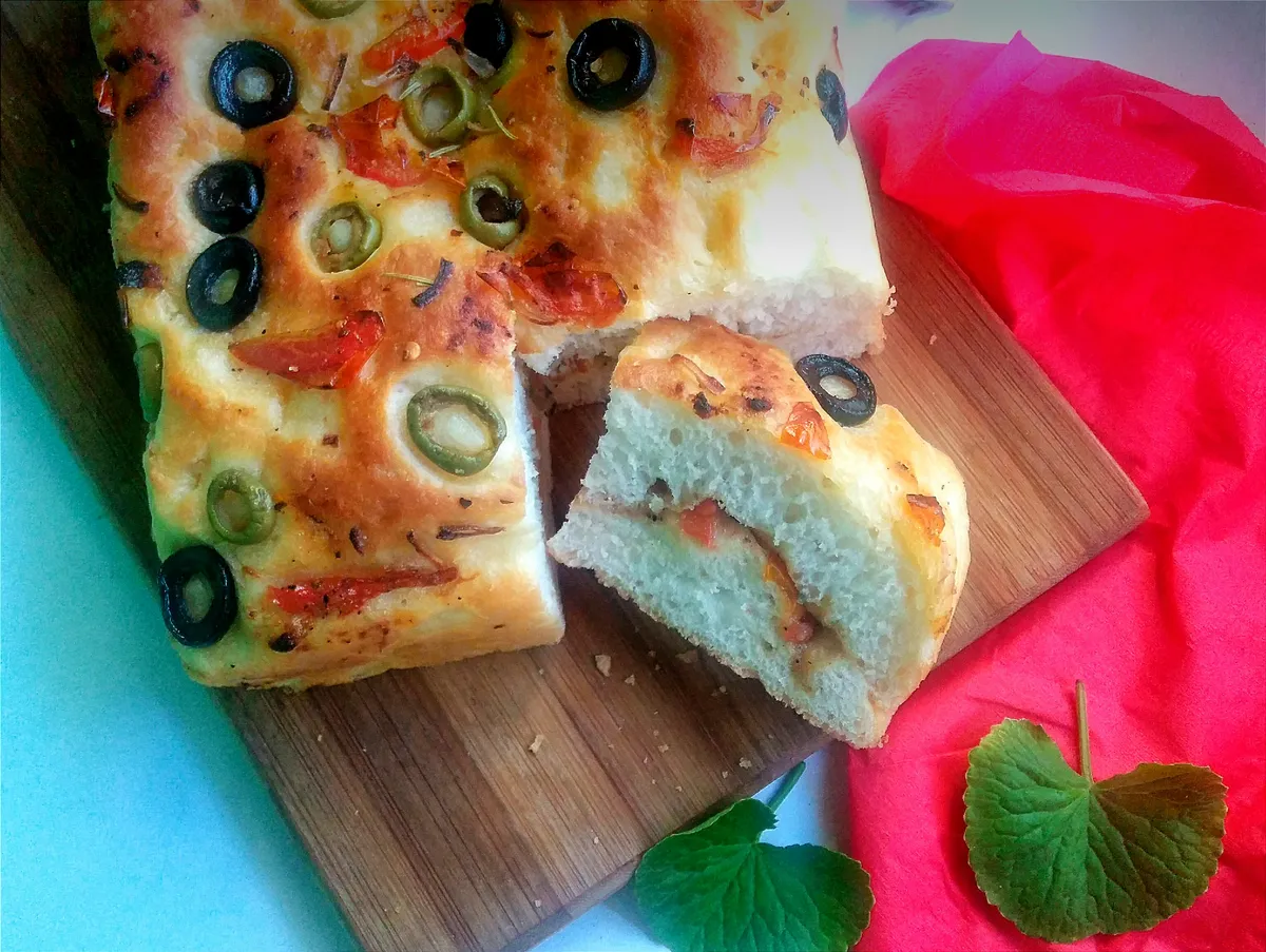 Stuffed focaccia with infused olive oil