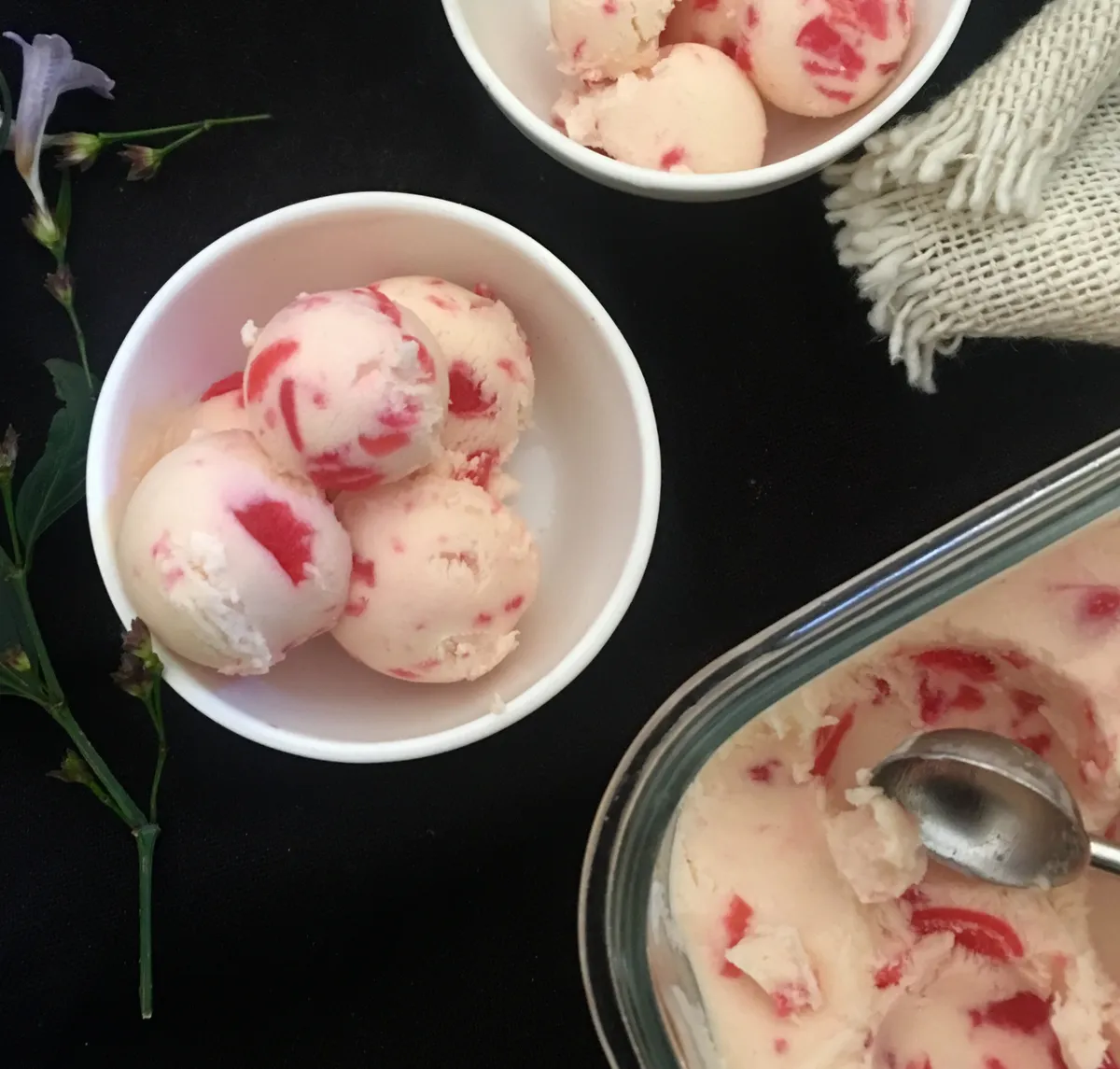 White chocolate cherry ice cream